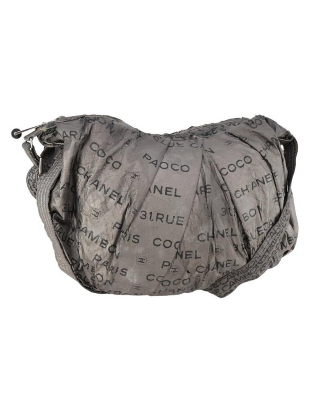 Authentic CHANEL Unlimited Shoulder Bag Coated Canvas Silver CC